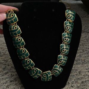 Emerald and Gold Necklace + Earrings